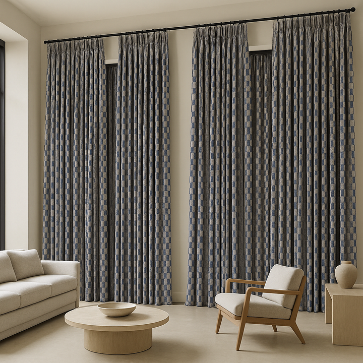 Pure Cotton Geometric Jacquard Curtains – Light Filtering or Blackout – Multiple Colours