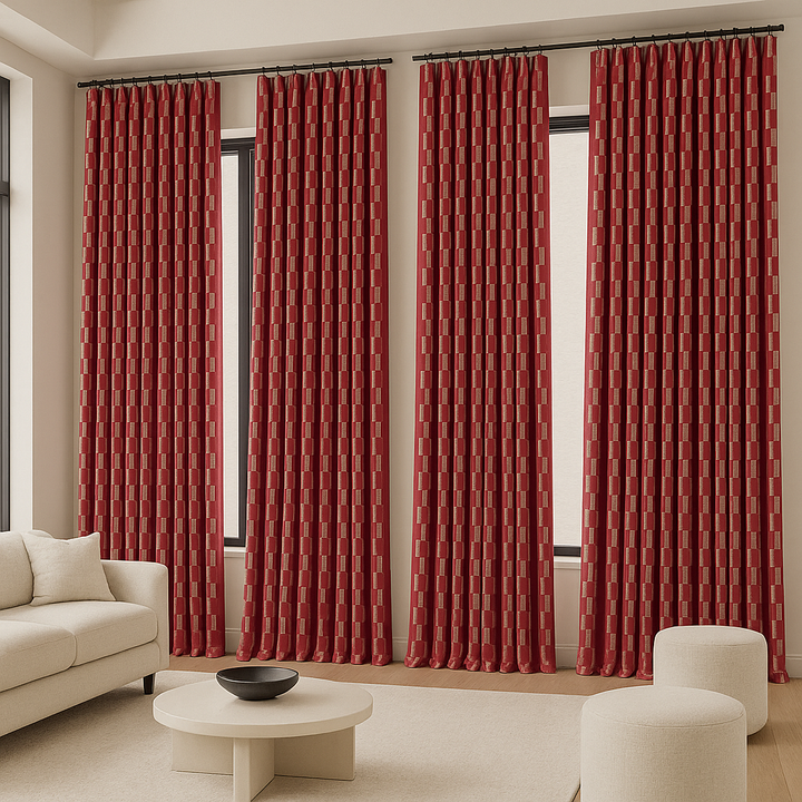 Pure Cotton Geometric Jacquard Curtains – Light Filtering or Blackout – Multiple Colours