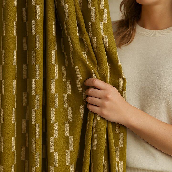 Pure Cotton Geometric Jacquard Curtains – Light Filtering or Blackout – Multiple Colours