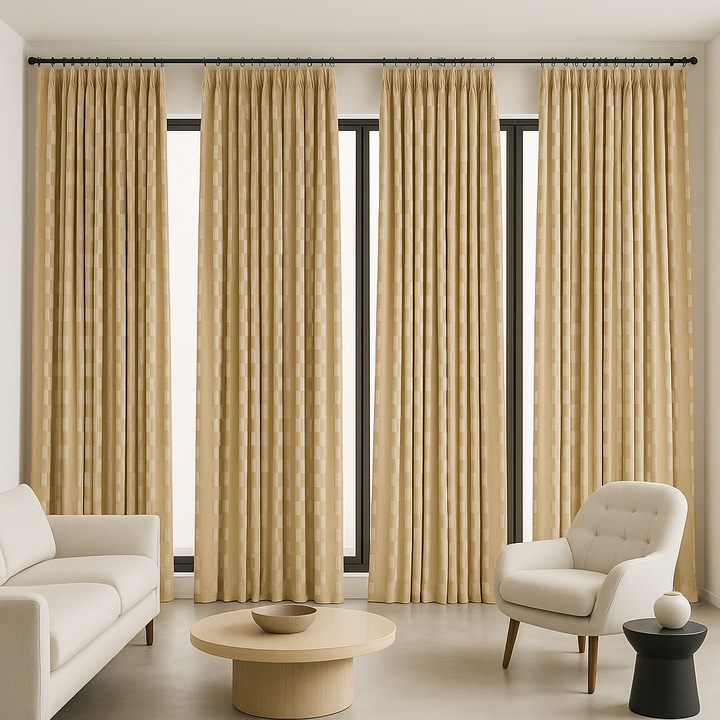 Pure Cotton Geometric Jacquard Curtains – Light Filtering or Blackout – Multiple Colours