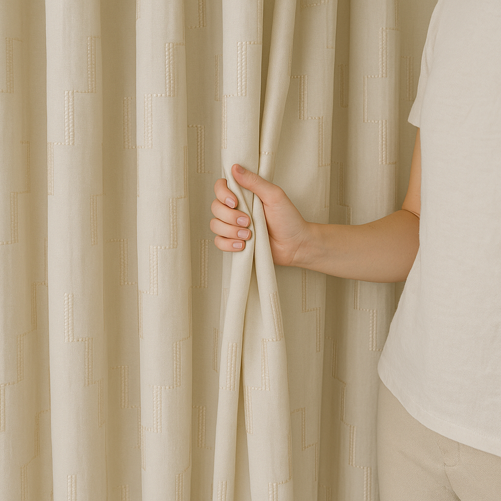 Pure Cotton Geometric Jacquard Curtains – Light Filtering or Blackout – Multiple Colours