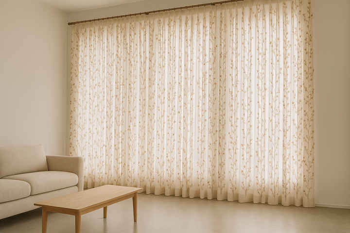 Embroidered Linen Sheer Curtains – Light Filtering – Blue, Red, Pink & Gold – Custom Sizes – Rod or Track Compatible