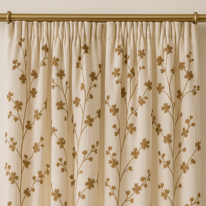 Embroidered Linen Sheer Curtains – Light Filtering – Blue, Red, Pink & Gold – Custom Sizes – Rod or Track Compatible