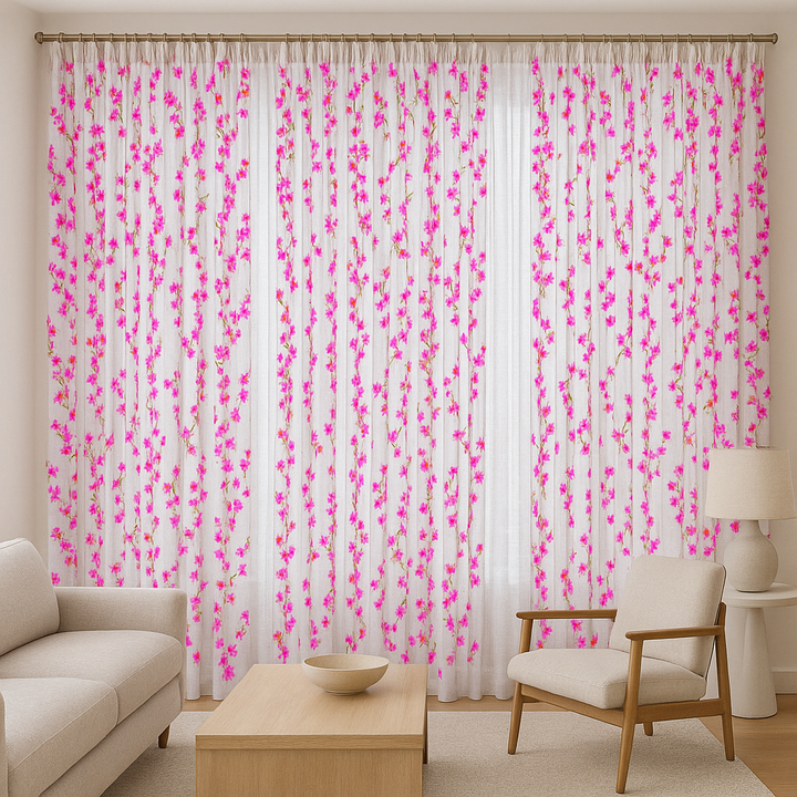 Embroidered Linen Sheer Curtains – Light Filtering – Blue, Red, Pink & Gold – Custom Sizes – Rod or Track Compatible