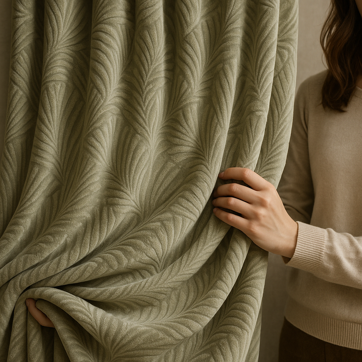 Luxury Velvet Embossed Leaf Curtains – Custom Size, Blackout or Light Filtering