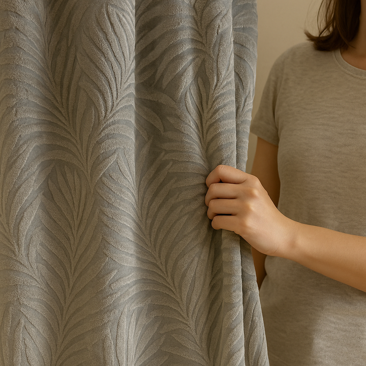 Luxury Velvet Embossed Leaf Curtains – Custom Size, Blackout or Light Filtering