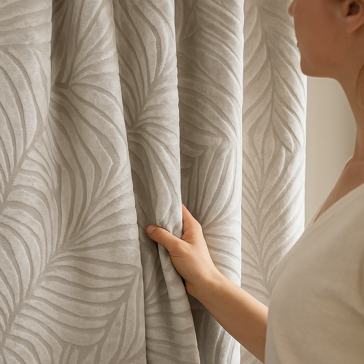 Luxury Velvet Embossed Leaf Curtains – Custom Size, Blackout or Light Filtering