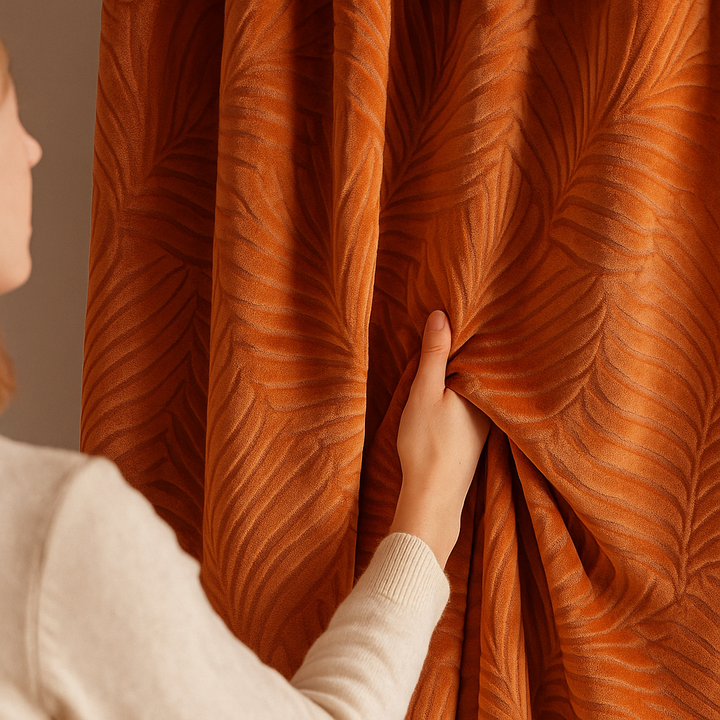 Luxury Velvet Embossed Leaf Curtains – Custom Size, Blackout or Light Filtering