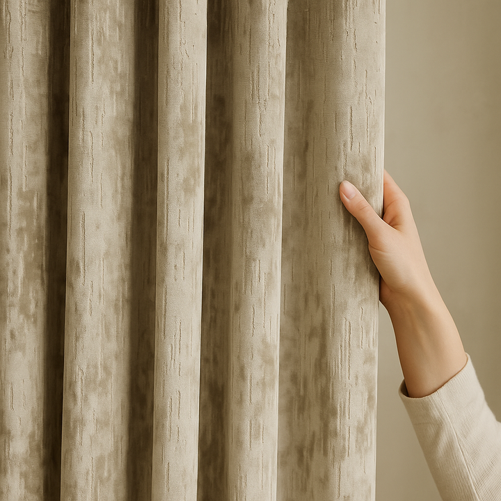 Luxury Velvet Curtains with Textured Abstract Bark Pattern – Custom Sizes – Light Filtering or 100% Blackout – 8 Colours – Rod or Track Compatible – OEKO-TEX Certified – Single or Pair