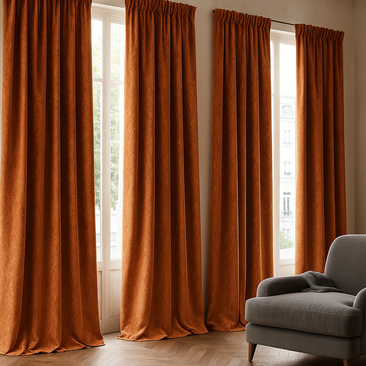 Luxury Velvet Damask Embossed Jacquard Curtains – Custom Made – Light Filtering & Blackout – 7 Elegant Colours