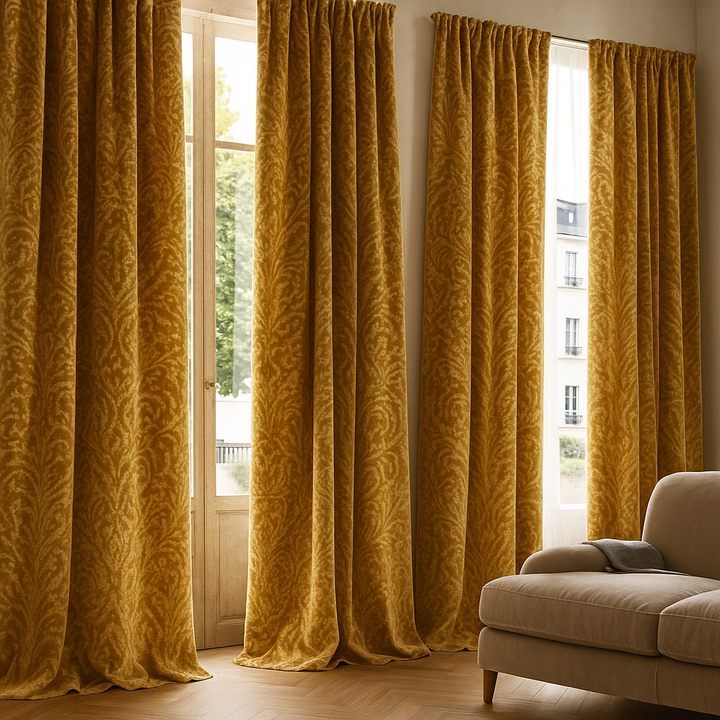Luxury Velvet Damask Embossed Jacquard Curtains – Custom Made – Light Filtering & Blackout – 7 Elegant Colours