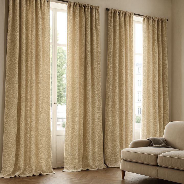 Luxury Velvet Damask Embossed Jacquard Curtains – Custom Made – Light Filtering & Blackout – 7 Elegant Colours