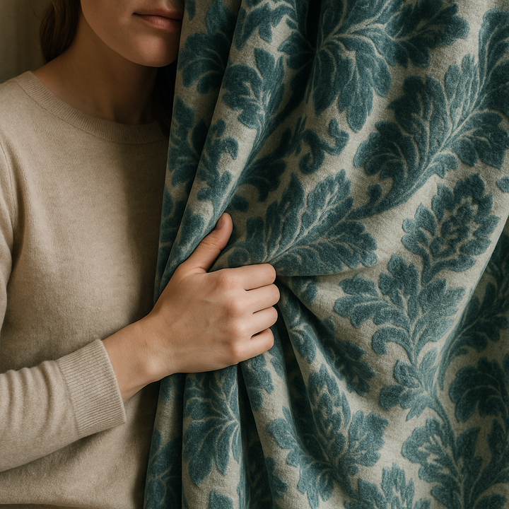Luxury Velvet Jacquard Curtains with Raised Floral & Leaf Pattern – Light Filtering or Blackout – Custom Sizes – 8 Colours
