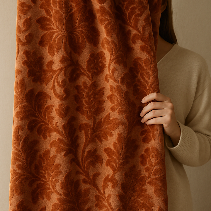 Luxury Velvet Jacquard Curtains with Raised Floral & Leaf Pattern – Light Filtering or Blackout – Custom Sizes – 8 Colours