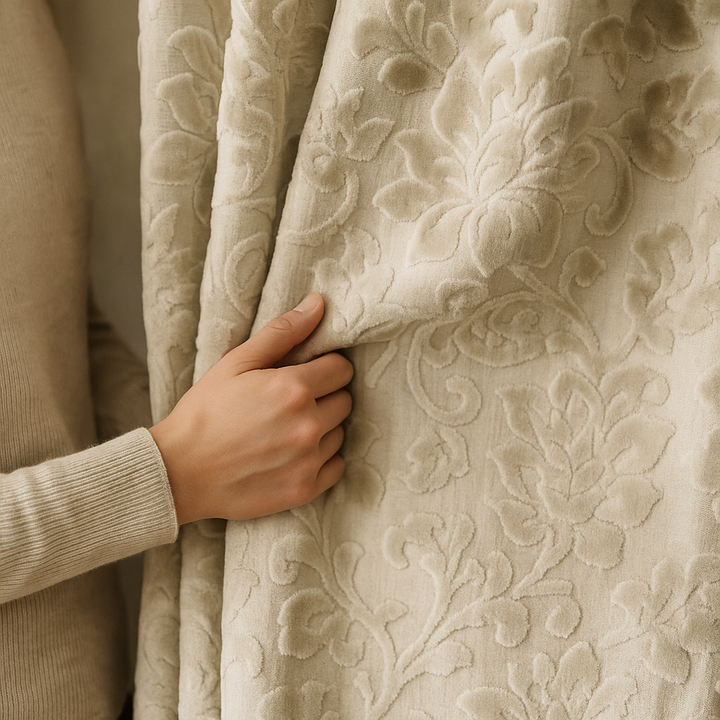 Luxury Velvet Jacquard Curtains with Raised Floral & Leaf Pattern – Light Filtering or Blackout – Custom Sizes – 8 Colours