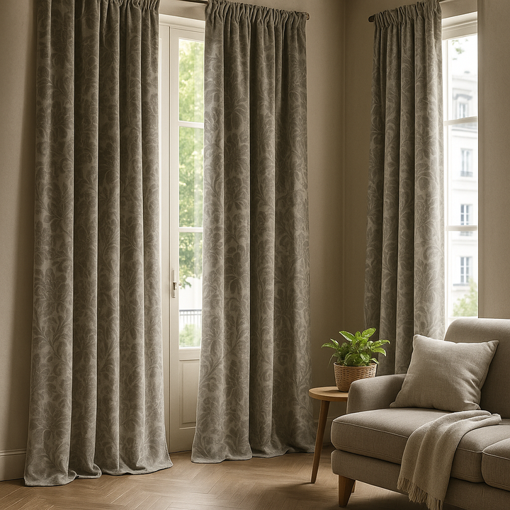 Luxury Velvet Jacquard Curtains with Raised Floral & Leaf Pattern – Light Filtering or Blackout – Custom Sizes – 8 Colours