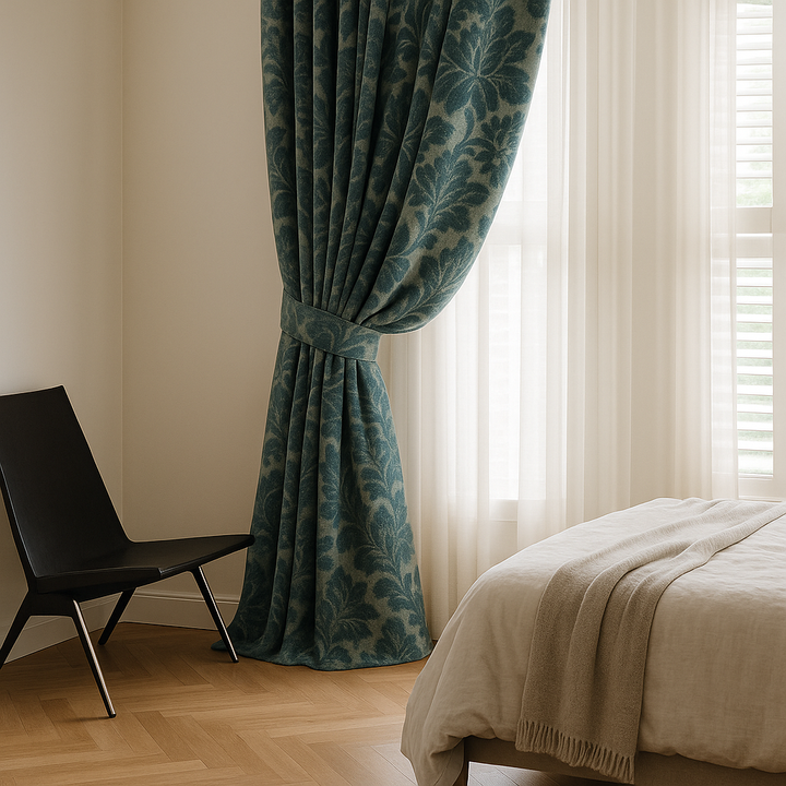 Luxury Velvet Jacquard Curtains with Raised Floral & Leaf Pattern – Light Filtering or Blackout – Custom Sizes – 8 Colours