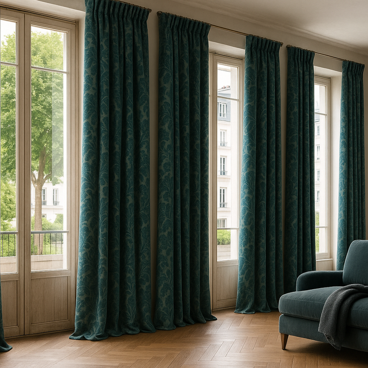 Luxury Velvet Jacquard Curtains with Raised Floral & Leaf Pattern – Light Filtering or Blackout – Custom Sizes – 8 Colours