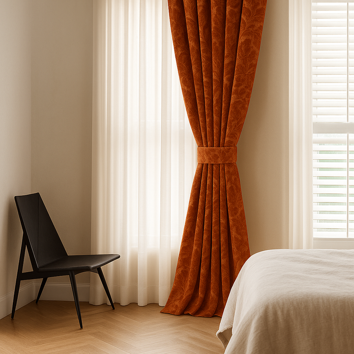 Luxury Velvet Jacquard Curtains with Raised Floral & Leaf Pattern – Light Filtering or Blackout – Custom Sizes – 8 Colours