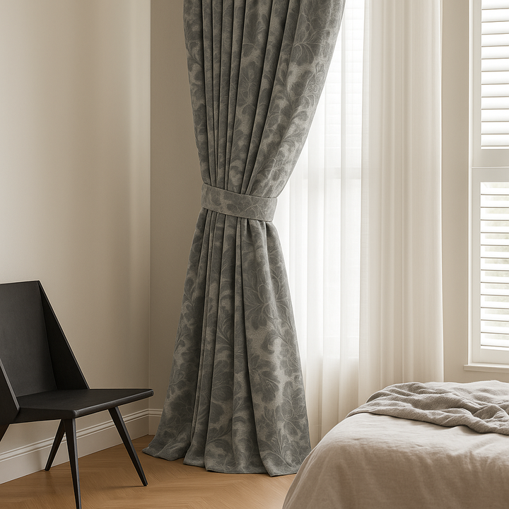 Luxury Velvet Jacquard Curtains with Raised Floral & Leaf Pattern – Light Filtering or Blackout – Custom Sizes – 8 Colours