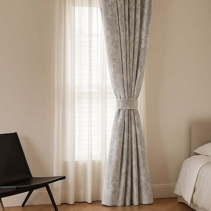 Luxury Velvet Jacquard Curtains with Raised Floral & Leaf Pattern – Light Filtering or Blackout – Custom Sizes – 8 Colours