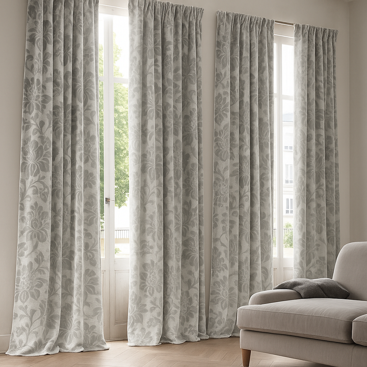 Luxury Velvet Jacquard Curtains with Raised Floral & Leaf Pattern – Light Filtering or Blackout – Custom Sizes – 8 Colours