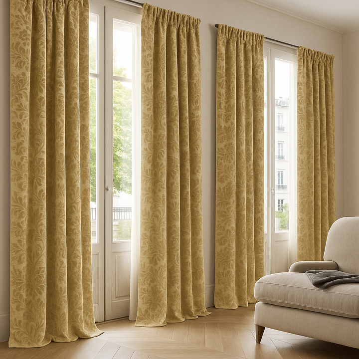 Luxury Velvet Jacquard Curtains with Raised Floral & Leaf Pattern – Light Filtering or Blackout – Custom Sizes – 8 Colours