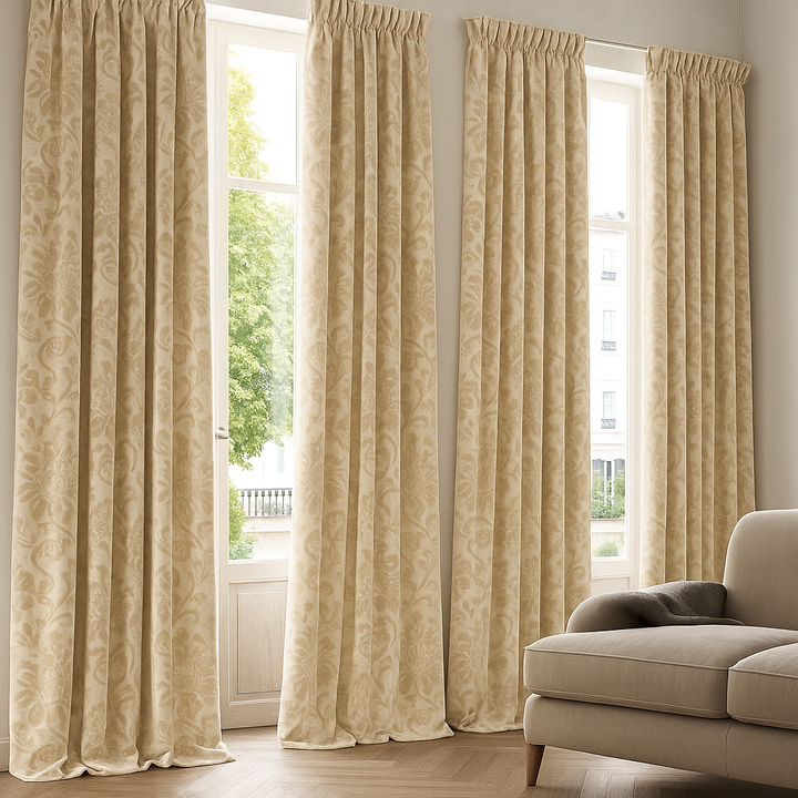 Luxury Velvet Jacquard Curtains with Raised Floral & Leaf Pattern – Light Filtering or Blackout – Custom Sizes – 8 Colours