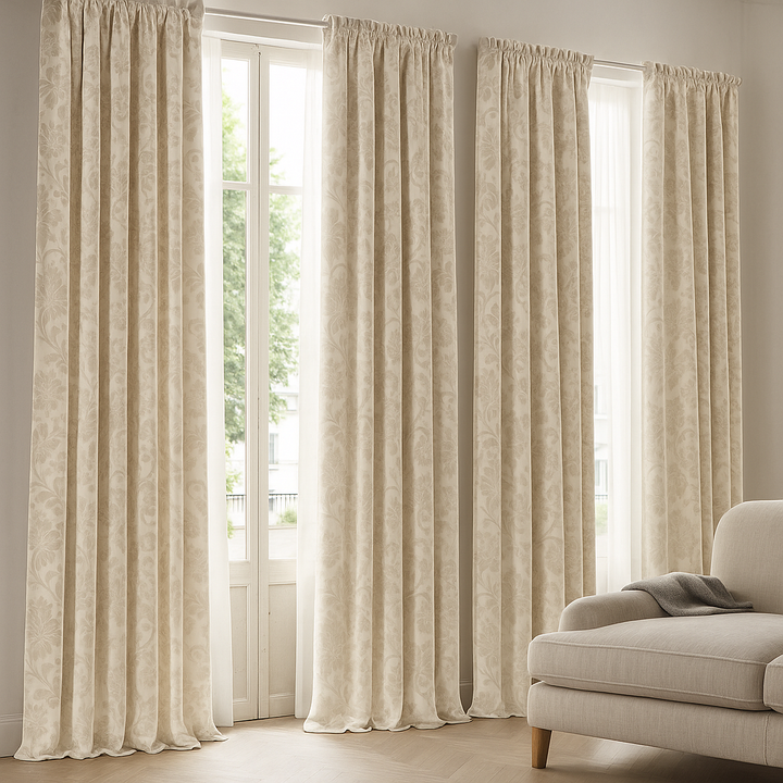 Luxury Velvet Jacquard Curtains with Raised Floral & Leaf Pattern – Light Filtering or Blackout – Custom Sizes – 8 Colours