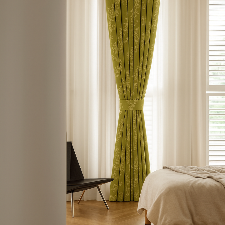 Linen Jacquard Curtains with Leafy Vine Pattern – Custom Sizes – 9 Colour Variants – Light Filtering or Blackout Lining – 4 Heading Styles