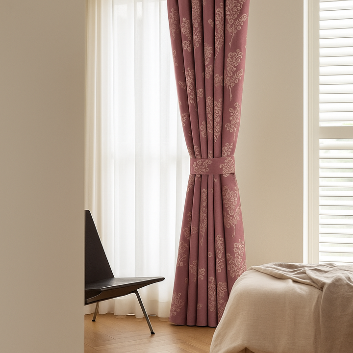 Linen Jacquard Curtains with Leafy Vine Pattern – Custom Sizes – 9 Colour Variants – Light Filtering or Blackout Lining – 4 Heading Styles