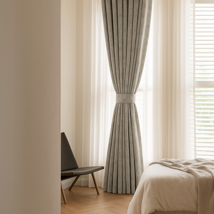 Linen Jacquard Curtains with Leafy Vine Pattern – Custom Sizes – 9 Colour Variants – Light Filtering or Blackout Lining – 4 Heading Styles