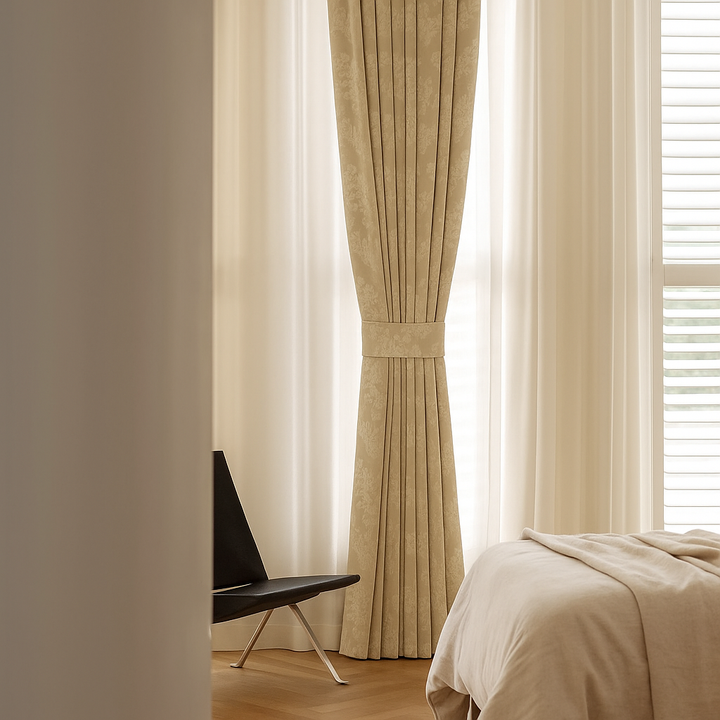 Linen Jacquard Curtains with Leafy Vine Pattern – Custom Sizes – 9 Colour Variants – Light Filtering or Blackout Lining – 4 Heading Styles