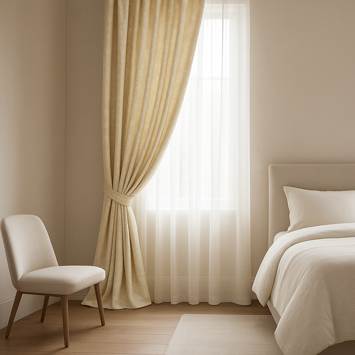 Linen Jacquard Curtains with Leafy Vine Pattern – Custom Sizes – 9 Colour Variants – Light Filtering or Blackout Lining – 4 Heading Styles