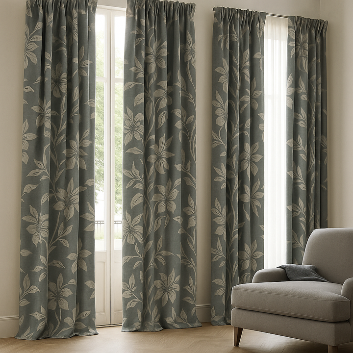 Luxury Cotton Linen Jacquard Floral Curtains | Custom Sizes & Liner Options | Perfect for Modern & Traditional Interiors