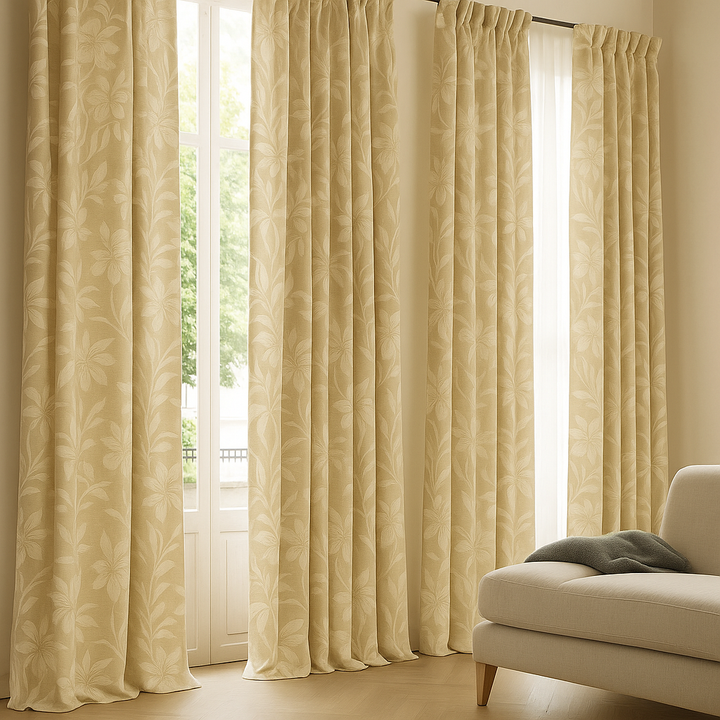 Luxury Cotton Linen Jacquard Floral Curtains | Custom Sizes & Liner Options | Perfect for Modern & Traditional Interiors