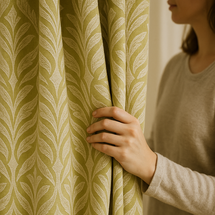 Luxury Cotton-Linen Jacquard Leaf-Pattern Curtains – Custom Sizes, Blackout or Light-Filtering