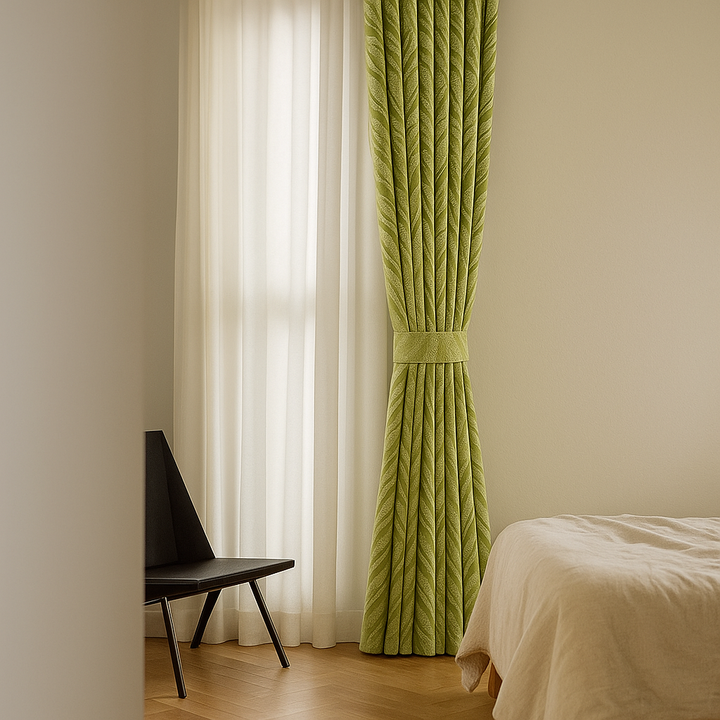 Luxury Cotton-Linen Jacquard Leaf-Pattern Curtains – Custom Sizes, Blackout or Light-Filtering