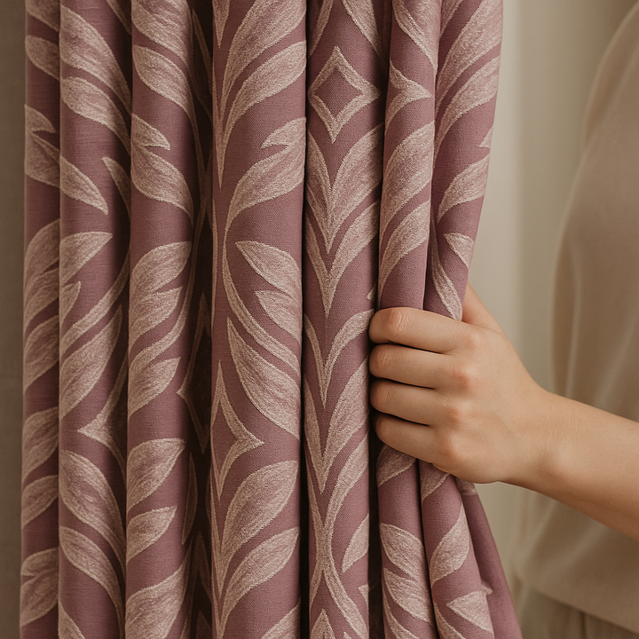 Luxury Cotton-Linen Jacquard Leaf-Pattern Curtains – Custom Sizes, Blackout or Light-Filtering