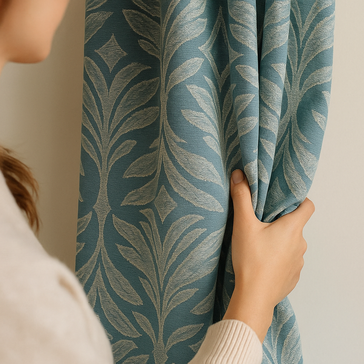 Luxury Cotton-Linen Jacquard Leaf-Pattern Curtains – Custom Sizes, Blackout or Light-Filtering