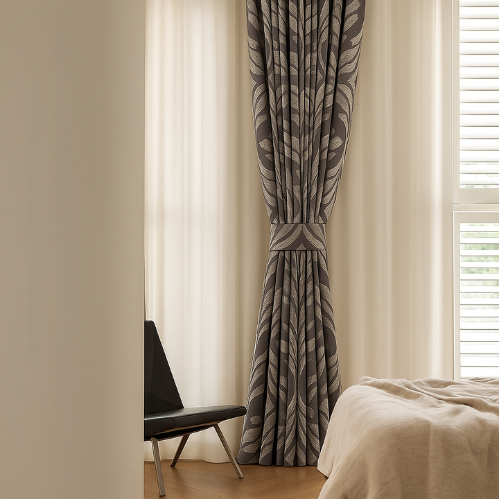 Luxury Cotton-Linen Jacquard Leaf-Pattern Curtains – Custom Sizes, Blackout or Light-Filtering