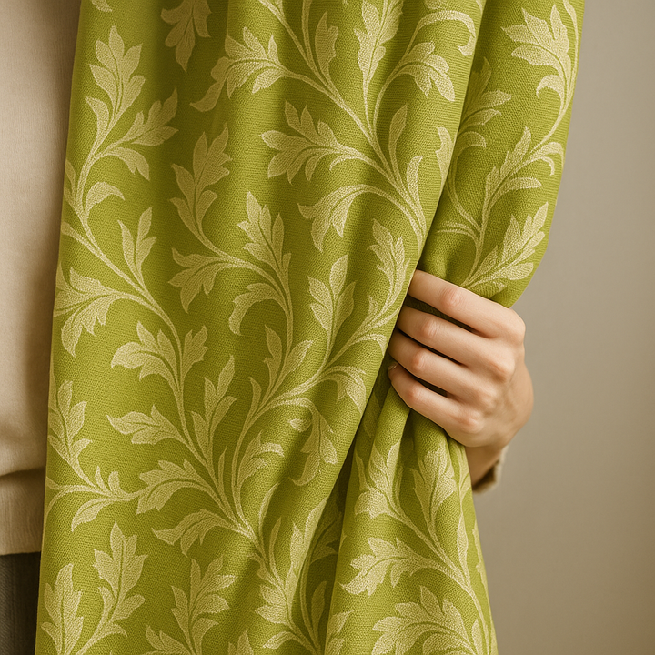 Luxury Linen Jacquard Curtains with Elegant Leaf Pattern – Custom Sizes & Blackout or Light-Filtering Options