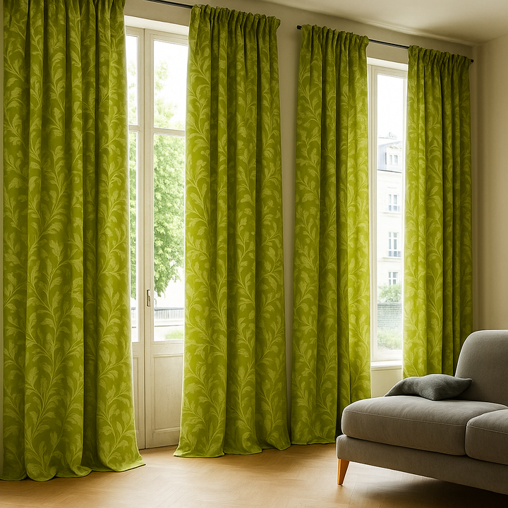 Luxury Linen Jacquard Curtains with Elegant Leaf Pattern – Custom Sizes & Blackout or Light-Filtering Options