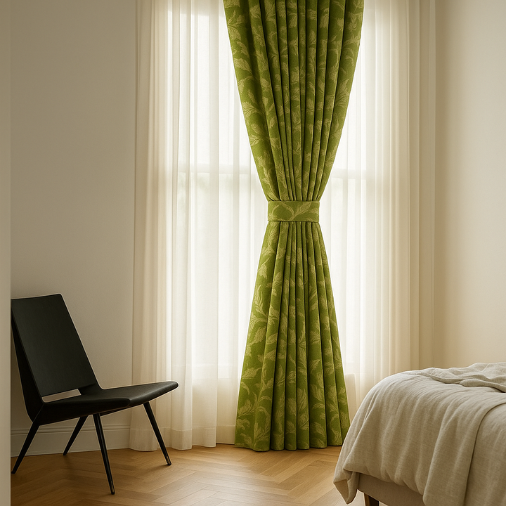 Luxury Linen Jacquard Curtains with Elegant Leaf Pattern – Custom Sizes & Blackout or Light-Filtering Options