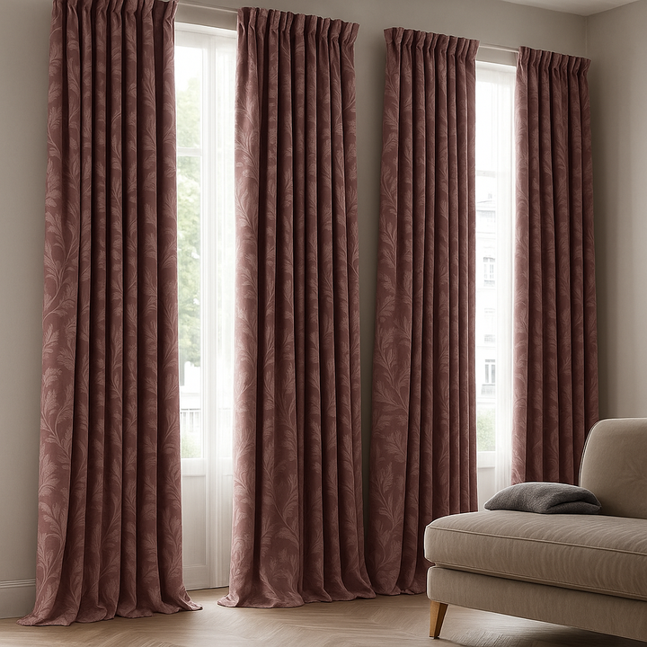 Luxury Linen Jacquard Curtains with Elegant Leaf Pattern – Custom Sizes & Blackout or Light-Filtering Options