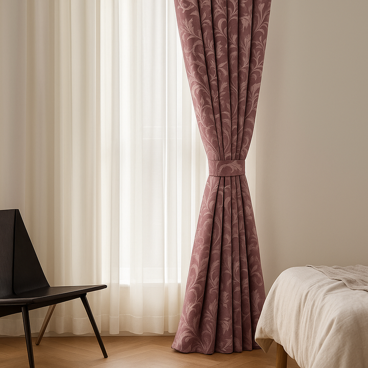 Luxury Linen Jacquard Curtains with Elegant Leaf Pattern – Custom Sizes & Blackout or Light-Filtering Options