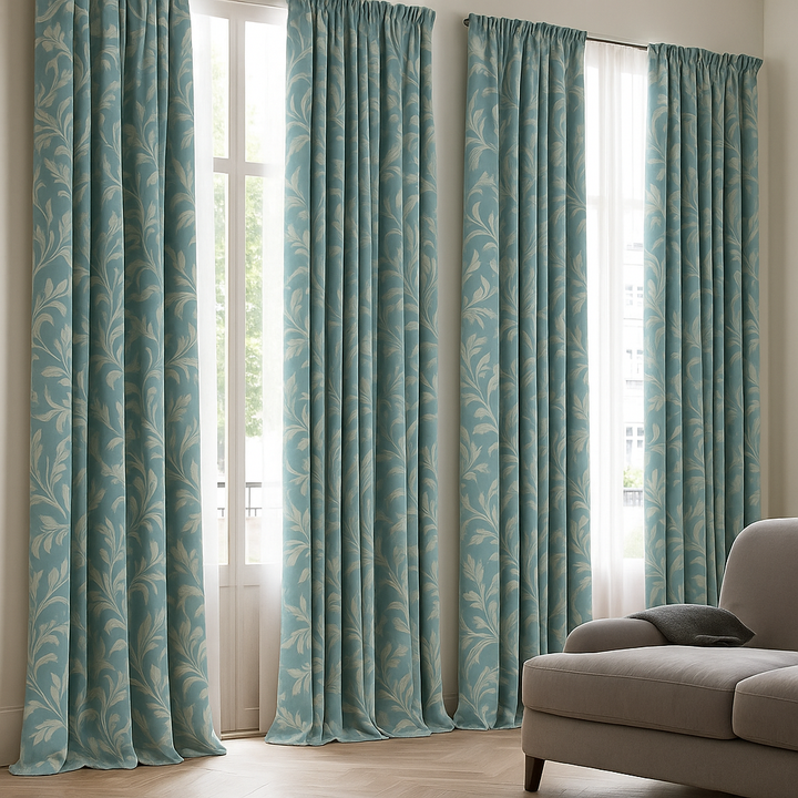 Luxury Linen Jacquard Curtains with Elegant Leaf Pattern – Custom Sizes & Blackout or Light-Filtering Options