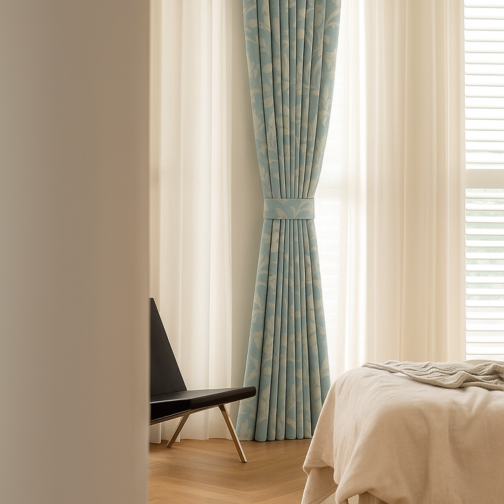Luxury Linen Jacquard Curtains with Elegant Leaf Pattern – Custom Sizes & Blackout or Light-Filtering Options