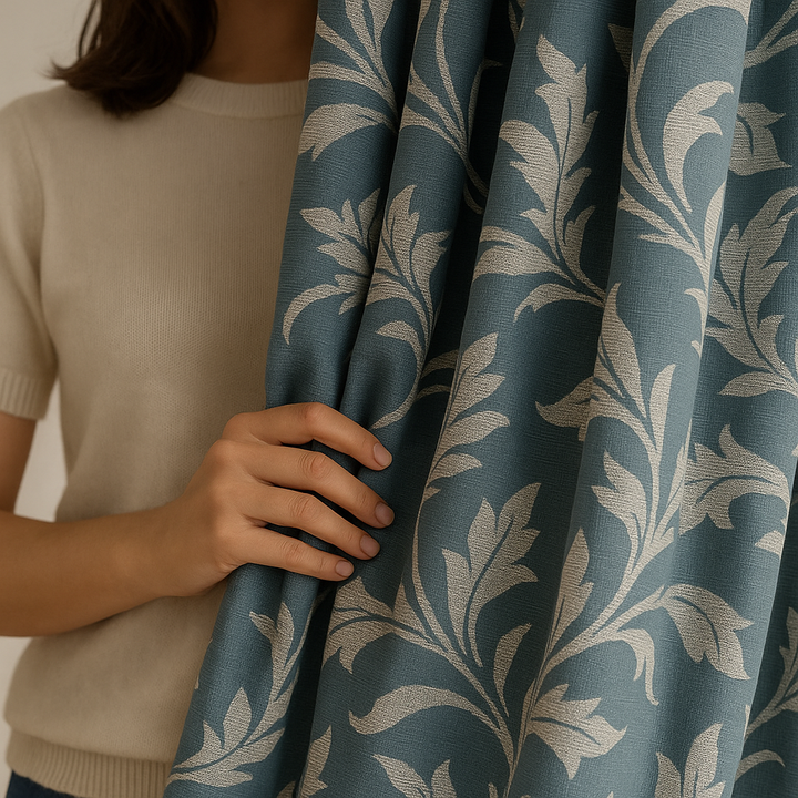 Luxury Linen Jacquard Curtains with Elegant Leaf Pattern – Custom Sizes & Blackout or Light-Filtering Options