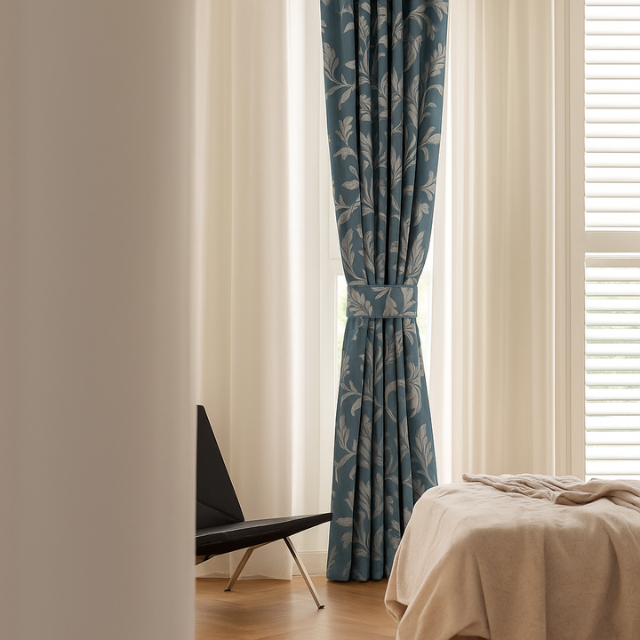 Luxury Linen Jacquard Curtains with Elegant Leaf Pattern – Custom Sizes & Blackout or Light-Filtering Options